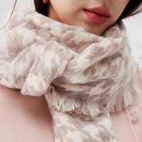 帕罗 纯100%羊毛围巾女千鸟格围脖格子保暖披肩英伦风经典流苏