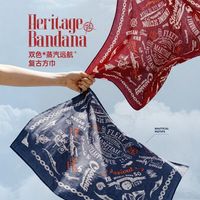 马登 美式复古方巾面罩领巾配饰手帕系脖围巾发带纯棉头巾男女情侣款 复古红 F