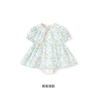 英氏 婴儿包屁衣新中式衣服碎花夏季泡泡袖女童纯棉连体衣新款