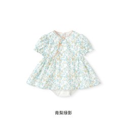 英氏 婴儿包屁衣新中式衣服碎花夏季泡泡袖女童纯棉连体衣新款