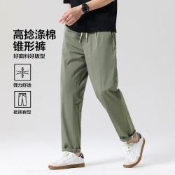 布衣传说 男士休闲裤 松紧腰抽绳 锥形长裤 灰绿 36
