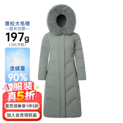 千仞岗 女士长款连帽狐狸毛领羽绒服 镇静绿 XS