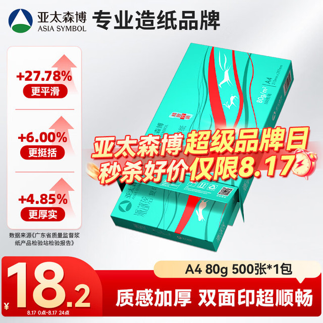 亚太森博 派部落 A4复印纸 80g 500张/包*1包