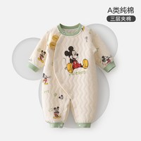 迪士尼 新生婴儿连体衣秋冬三层夹棉男女宝宝保暖衣服哈衣长袖爬服