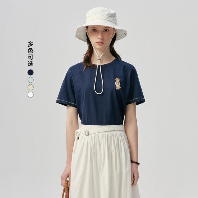 TEENIE WEENIE 小熊刺绣圆领短袖T恤女士上衣