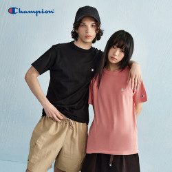 Champion 冠军短袖T恤男女士夏季美式复古运动情侣圆领简约多巴胺穿搭纯棉