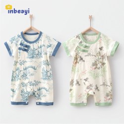 婴蓓依 婴儿连体衣汉服夏季薄款小孩衣服国风纯棉抓周百日可爱爬服