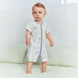 嫚熙 婴儿短袖连体衣婴幼儿夏季薄衣服外出凉感冰薄荷竹节棉连身衣