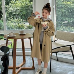 小叮尤尤 女童双排扣风衣2026秋季新款英伦风洋气儿童中长款外套