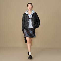 独束 大码女装毛织领轻薄羽绒服冬季短款外套