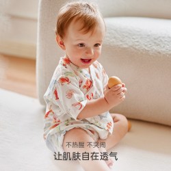 OAK FAMILY 新生儿婴儿衣服夏季爬服短袖宝宝连体衣薄款百天包屁衣