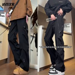 哈克汉贝 美式vibe机能中性风冲锋裤高街潮牌秋季褶皱伞兵工装裤子