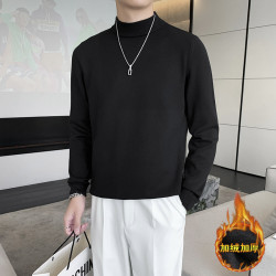 潮男前线轻熟风纯色休闲百搭半高领针织打底毛衣保暖圆领长袖