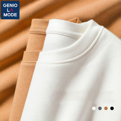 GENIOLAMODE 秋冬季白色打底衫男高级感百搭加绒双面绒纯色长袖男