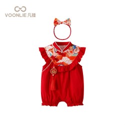 凡猎 婴儿衣服夏装新生女宝宝国风连体衣满月百天哈衣周岁礼服夏季