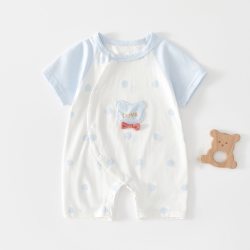 婴儿衣服夏季薄款a类纯棉新生儿连体衣满月宝宝短袖哈衣爬服夏装