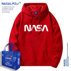 NASA爆款2025新款春秋男士薄款连帽卫衣男款加绒加厚红色男生帽衫