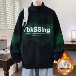 半高领奥粒绒套头卫衣2024秋冬新款青少年加绒加厚保暖休闲上衣服