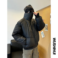 PU皮解构小众高领棉服男高领保暖短款棉衣美式休闲加厚面包服外套