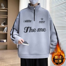 双面奥粒绒加绒加厚卫衣青少年冬季立领学生内搭休闲宽松卫衣2538