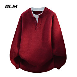 GLM 送运费险）秋冬季假两件圆领休闲保暖宽松加厚套头毛衣男外套潮
