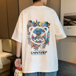 主播推荐！趣味印花圆领体恤宽松潮流ins男士休闲t恤港风男生韩版