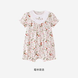 英氏 婴儿连体衣夏法式碎花夏季女宝宝衣服森系短袖纯棉休闲爬爬服