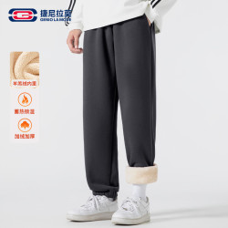 GENIOLAMODE 羊羔绒长裤男冬季加绒加厚国潮醒狮休闲运动卫裤男潮