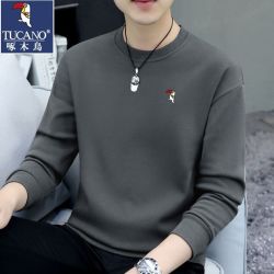 啄木鸟 卫衣男秋冬季加绒加厚圆领银狐绒打底衫休闲男上衣2026新款