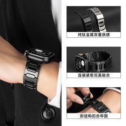匠戴 适用苹果applewatch ultra纯钛金属3表带iwachS11手表10代新款s9男士8商务7高级6磁吸SE智能链式腕带夏季