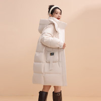 雪中飞 冬新款女羽绒服连帽百搭大口袋加厚保暖宽松简约韩版中长款 燕麦色