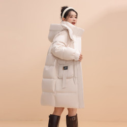 雪中飞 冬新款女羽绒服连帽百搭大口袋加厚保暖宽松简约韩版中长款 燕麦色