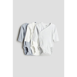 H&M HM童装婴儿新生儿连体衣3件装秋季棉质汗布长袖哈衣爬服0694298