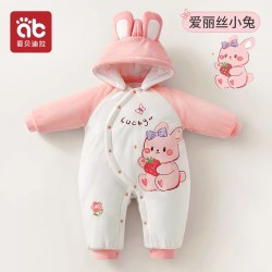 爱贝迪拉 婴幼儿衣服夹棉冬装秋季新款加厚绒满月宝宝外出棉服男女孩连体衣