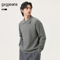 gxgjeans 美式基础纯色基础翻领毛衣线衫 灰咖色
