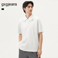 gxgjeans 【限时五折】 美式哥特字母宽松翻领短袖polo衫 白色