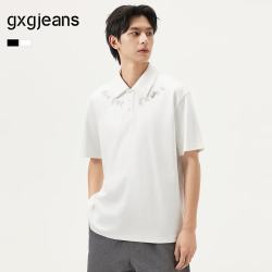 gxgjeans 【限时五折】 美式哥特字母宽松翻领短袖polo衫 白色