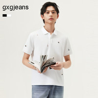 gxgjeans 【限时五折】 美式满身刺绣休闲时尚通勤翻领短袖polo衫 白色