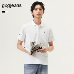 gxgjeans 【限时五折】 美式满身刺绣休闲时尚通勤翻领短袖polo衫 白色