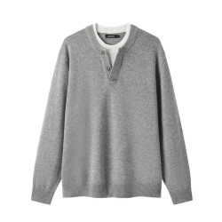 gxgjeans 【限时五折】 美式假两件半开襟休闲毛衣 灰色