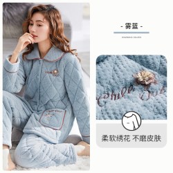 家乐芬 女士珊瑚绒法兰绒夹棉家居服 A772470雾蓝