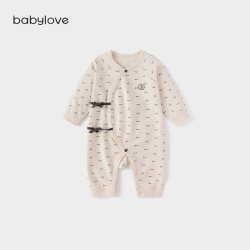 Babylove 新生儿连体衣春秋季纯棉和尚服洋气婴儿护肚系带哈衣爬服