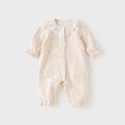 戴维贝拉 女宝宝连体衣秋新款新生儿A类纯棉爬服婴儿衣服印花哈衣