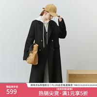 范思蓝恩 22FS4099西装式双面呢子大衣女中长款秋冬韩系羊毛呢外套 气质黑 XS