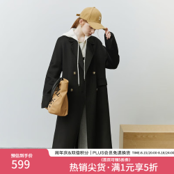 范思蓝恩 22FS4099西装式双面呢子大衣女中长款秋冬韩系羊毛呢外套 气质黑 XS
