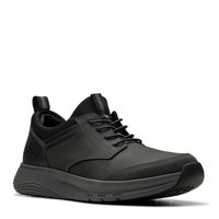 Clarks 男士皮质运动鞋 休闲舒适 弹性鞋带 一脚蹬设计 黑色皮革 9 US