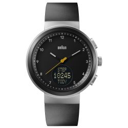 Braun 博朗 BN0299NBKBKG 模拟石英手表,带日历和计步器,黑色表盘和黑色硅胶表带,45 毫米不锈钢表壳,黑色,表带。, 黑色, 表带