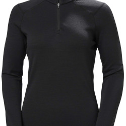 Helly Hansen Lifa 女士 美利奴羊毛中量级 1/2 拉链打底衣,黑色,Large
