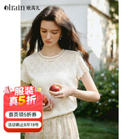 OLRAIN 2026夏季新款法式重工精致蕾丝衫定制螺纹领显瘦女衫上衣 米白色