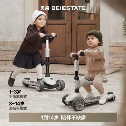 贝易 至尊滑板车 1-14岁儿童溜溜车可折叠可拆卸二合一宝宝礼物 云母灰